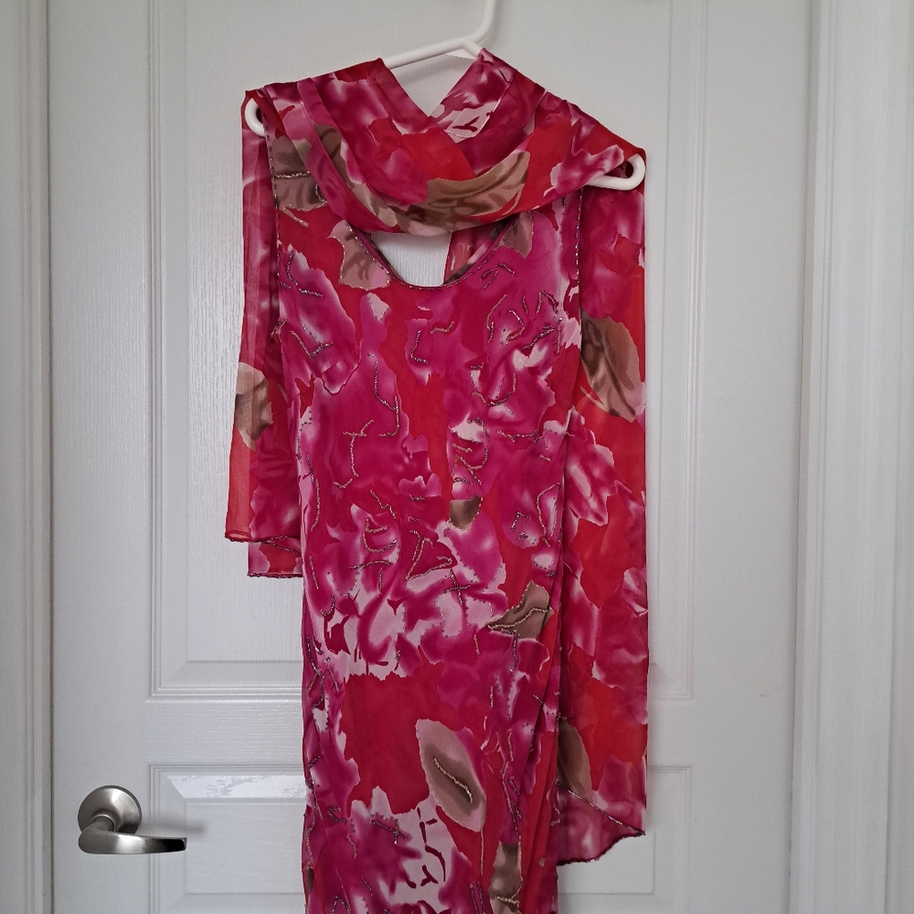 Lexus Bright Magenta Long Party With Shawl Dress Size 10